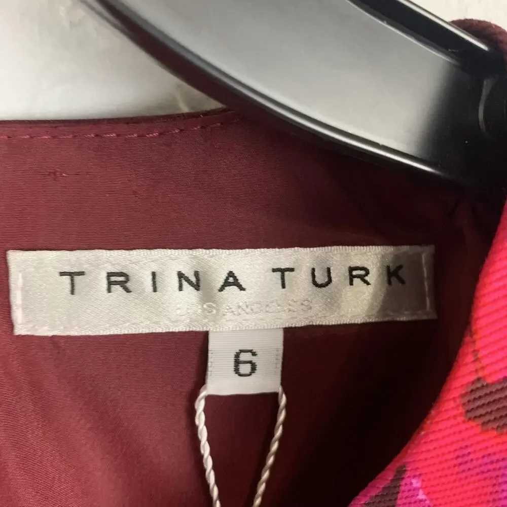Trina Turk Skirt Set Womens Top 6 Skirt 4 Burgundy Pink Floral Pencil Made USA